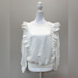 Anthropologie White Lace Ruffle Sweatshirt